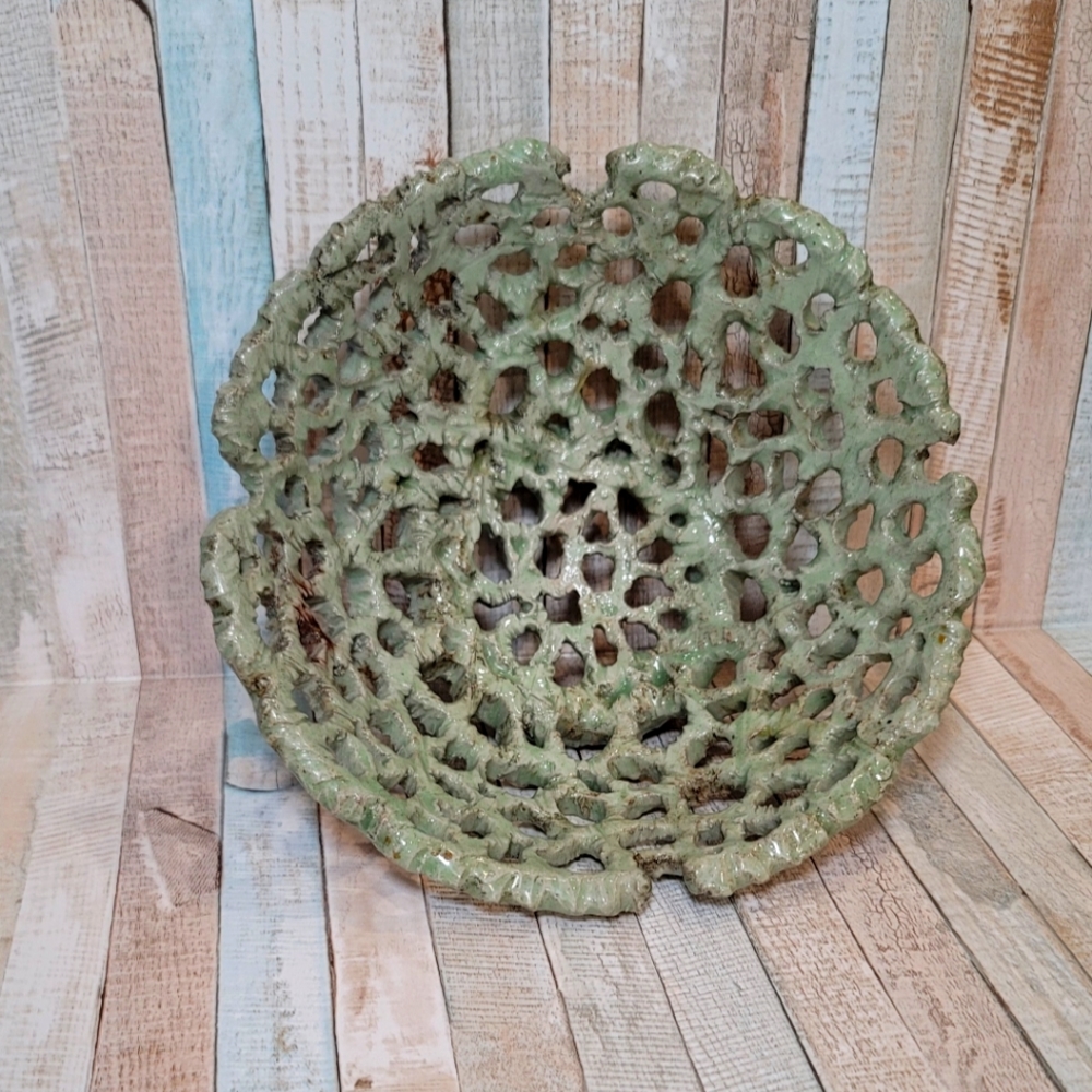 Earthy Round Decorative Lattice Bowl Green - Picture 2 of 6